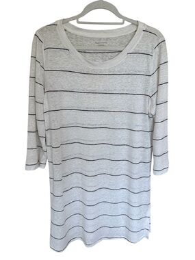 Eileen Fisher Organic Linen White and Black Striped Scoop Neck Tunic Top Medium